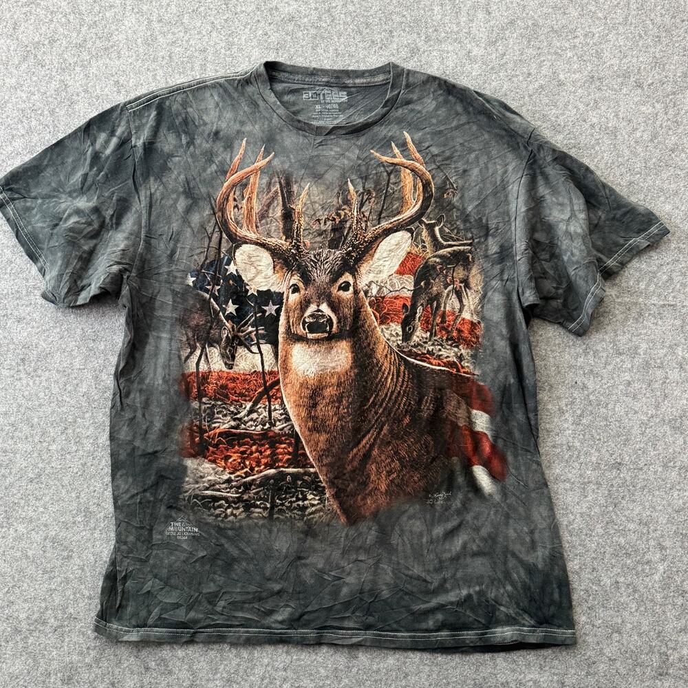 The Mountain Buck Wildlife Graphic Tie Dye T-Shirt Gray Mens XL Hunting Tee S04